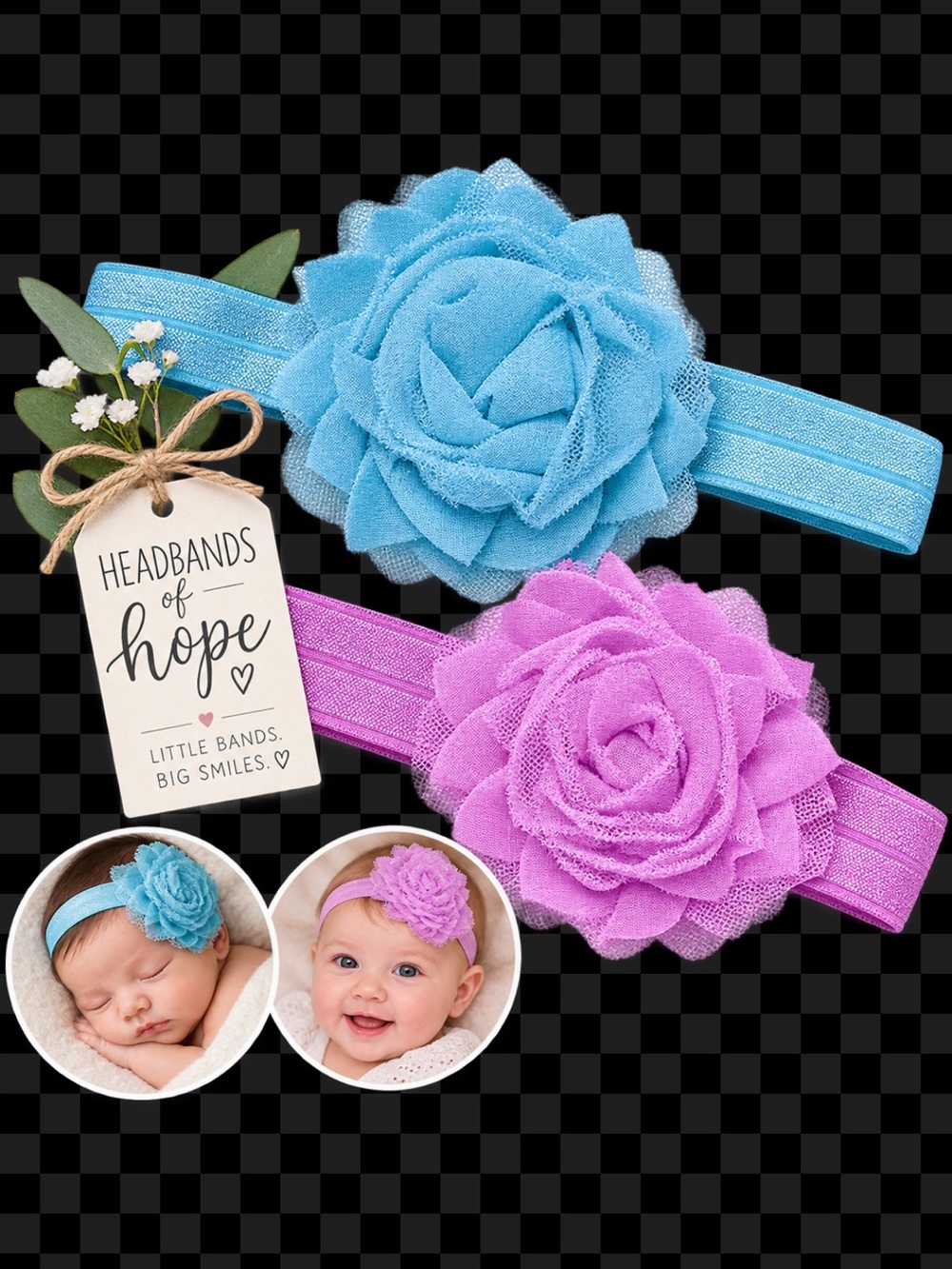 Baby Flower Headband Set - Blue & Pink